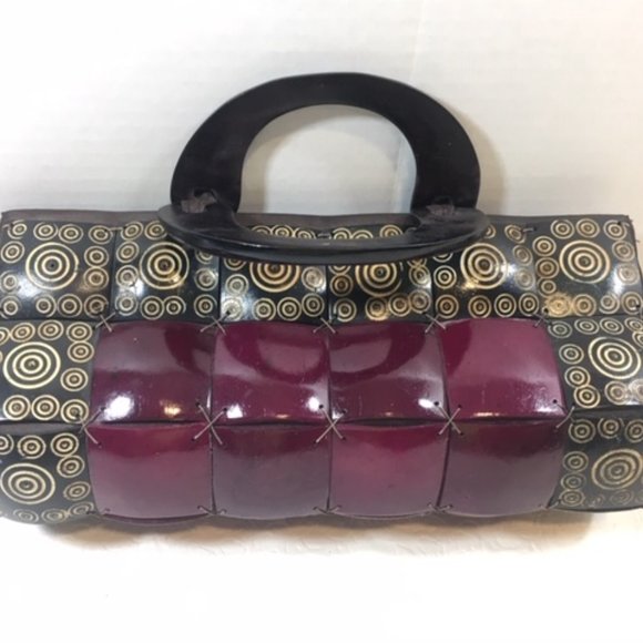 Vintage Coconut Shell Zipper Handbag Pinkish Purple Handmade11x5 - Picture 4 of 6